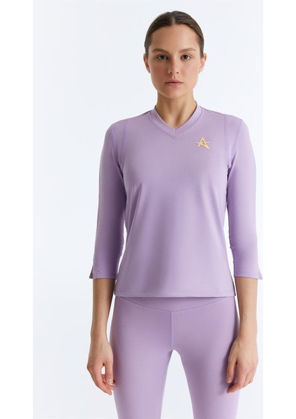 ED7755-02 Elena Dry-Touch V-Yaka Uzun Kollu Kadın Tenis , Koşu Üstü , Lila