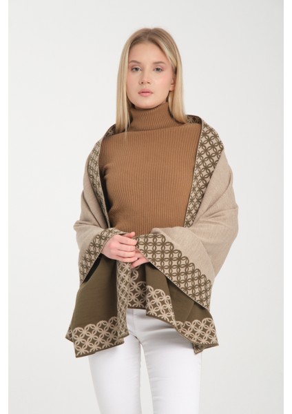 Halkalı Desenli Omuz Şalı, Çift Yönlü Kulanıma Uygun Şık Rahat Omuz Şalı, Triko Omuz Şalı, Omuz Şalı
