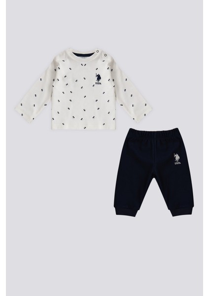 Krem Çıtçıtlı Bisiklet Yaka Kiraz Desen Bebek 2'li Takım