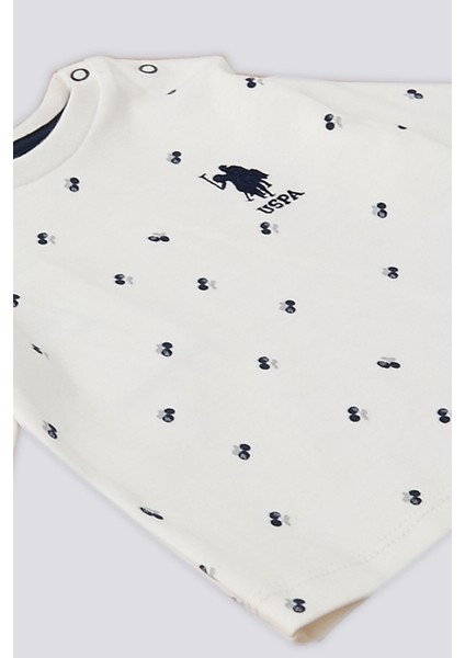 Krem Çıtçıtlı Bisiklet Yaka Kiraz Desen Bebek 2'li Takım fiyatları