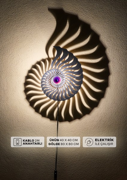 "nautilus Spiral" 2m Anahtarlı Dekoratif Desenli Gölge Aplik