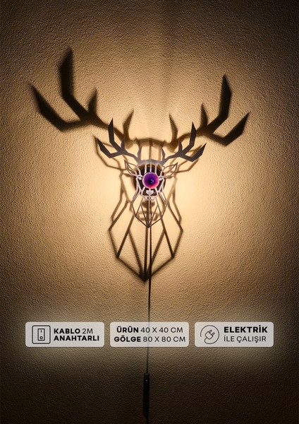 "asil Antler" 2m Anahtarlı Dekoratif Desenli Gölge Aplik