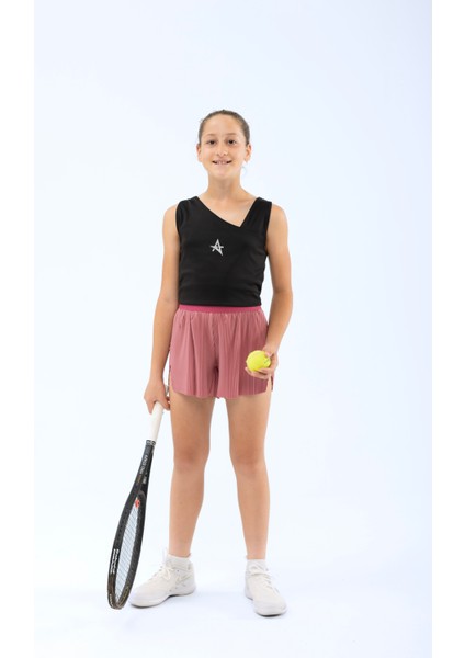 Ed 2349-07 Tamara Dry-Touch Piliseli Kız Çocuk Şort Gül Kurusu (Tenis, Koşu, Pilates, Yoga, Pickleball)