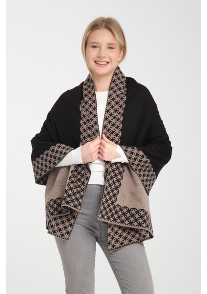 Halkalı Desenli Omuz Şalı, Çift Yönlü Kulanıma Uygun Şık Rahat Omuz Şalı, Triko Omuz Şalı, Omuz Şalı