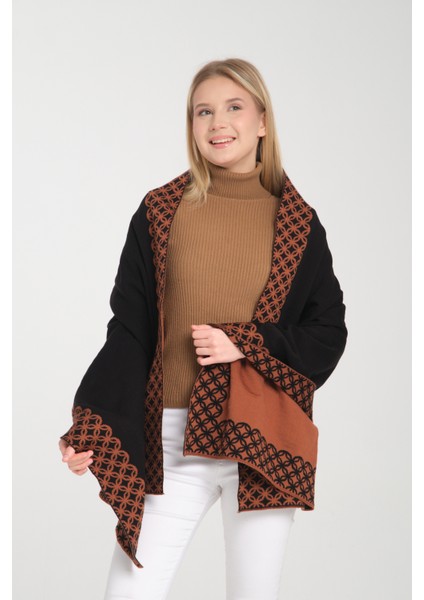 Halkalı Desenli Omuz Şalı, Çift Yönlü Kulanıma Uygun Şık Rahat Omuz Şalı, Triko Omuz Şalı, Omuz Şalı