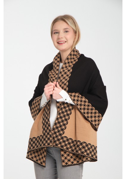 Halkalı Desenli Omuz Şalı, Çift Yönlü Kulanıma Uygun Şık Rahat Omuz Şalı, Triko Omuz Şalı, Omuz Şalı