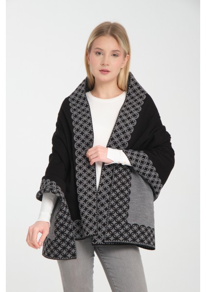 Çift Yönlü Halkalı Desenli Kadın Omuz Şalı Akrilik 75 x 175 cm Şık ve Rahat