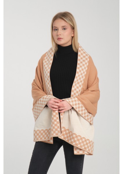 Halkalı Desenli Omuz Şalı, Çift Yönlü Kulanıma Uygun Şık Rahat Omuz Şalı, Triko Omuz Şalı, Omuz Şalı