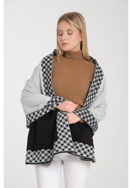 Halkalı Desenli Omuz Şalı, Çift Yönlü Kulanıma Uygun Şık Rahat Omuz Şalı, Triko Omuz Şalı, Omuz Şalı fiyatları