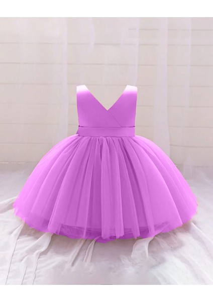 Lila Kız Bebek Anvelop Mini Elbise Doğum Günü Elbise