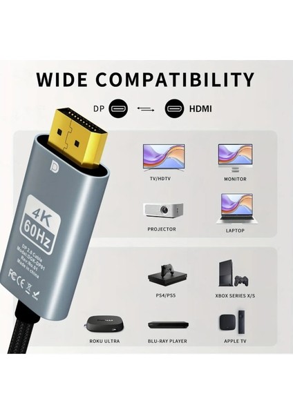 4K Displayport To HDMI Kablo – 4K 60Hz Görüntü ve Ses Desteği 2 Metre ZR890