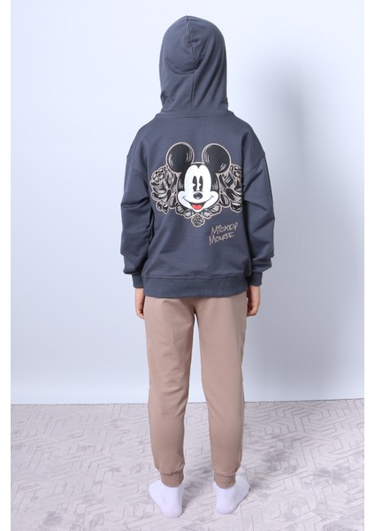 Erkek Çocuk Kapşonlu Eşofman Takımı Mickey Mouse Sırt Baskılı Ribanalı F3 fiyatları