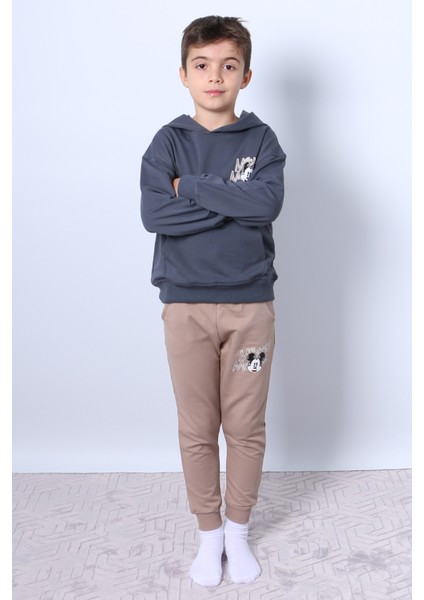 Erkek Çocuk Kapşonlu Eşofman Takımı Mickey Mouse Sırt Baskılı Ribanalı F3 modelleri