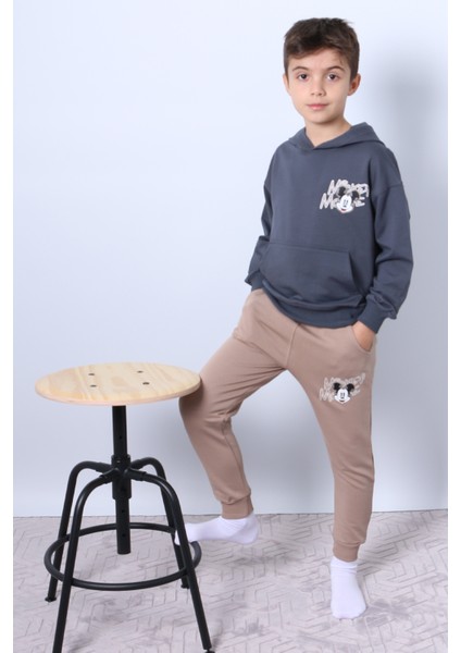 Erkek Çocuk Kapşonlu Eşofman Takımı Mickey Mouse Sırt Baskılı Ribanalı F3 fırsatları
