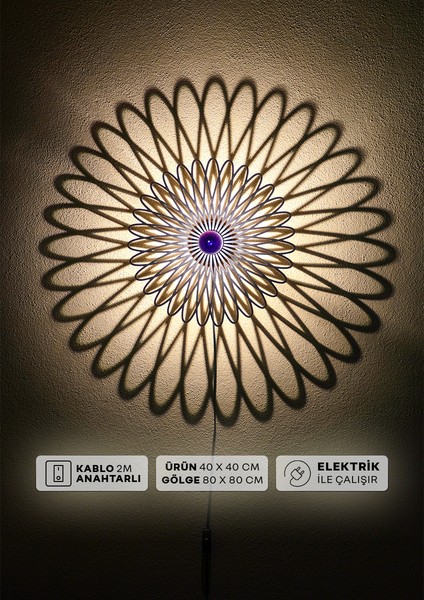 "çiçek Spiral" 2m Anahtarlı Dekoratif Desenli Gölge Aplik