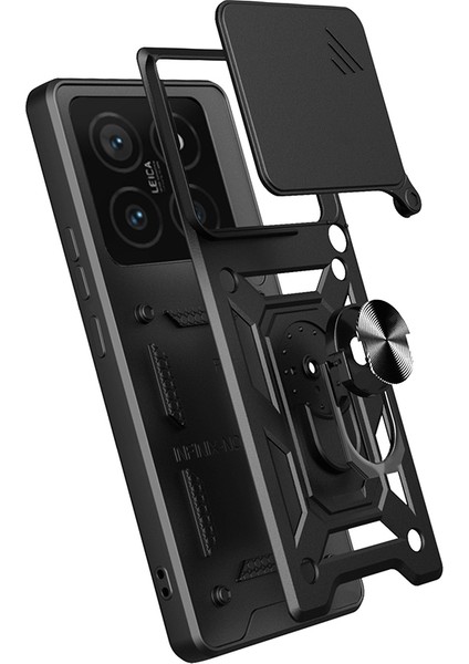 Xiaomi 14T Uyumlu Kılıf Magnetik Standlı Kamera Korumalı Sürgülü Vega Kapak-Siyah fiyatları