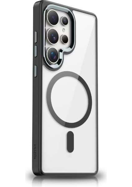 Samsung Galaxy S25 Ultra Uyumlu Kılıf Magsafe Şarj Özellikli Krom Magsafe Silikon Kapak-Siyah