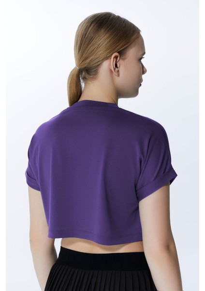 ED2307-07 Victoria Crop Cotton Modal Genç ve Kadın Tişört Mor modelleri