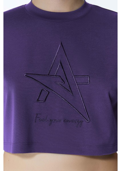 ED2307-07 Victoria Crop Cotton Modal Genç ve Kadın Tişört Mor fırsatları