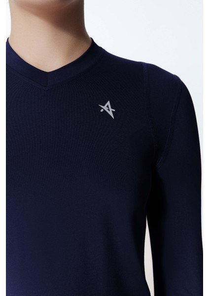 ED7755-07 Elena Dry-Touch V-Yaka Uzun Kollu Kadın Tenis , Koşu Üstü Lacivert modelleri