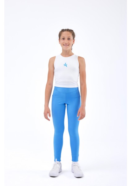 Ed 2338-05 Carolina Cepli Uzun Kız Çocuk Sporcu Tayt-Mavi- indirimleri