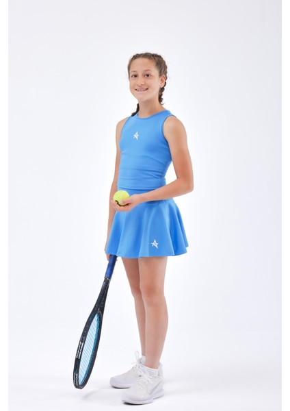 ED2390-02 Tulıp Kloş Dry-Touch Çocuk Spor Etek Şortlu Mavi - Tenis Dans Yoga