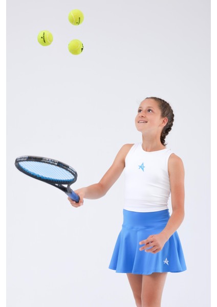 ED2390-02 Tulıp Kloş Dry-Touch Çocuk Spor Etek Şortlu Mavi - Tenis Dans Yoga fırsatları