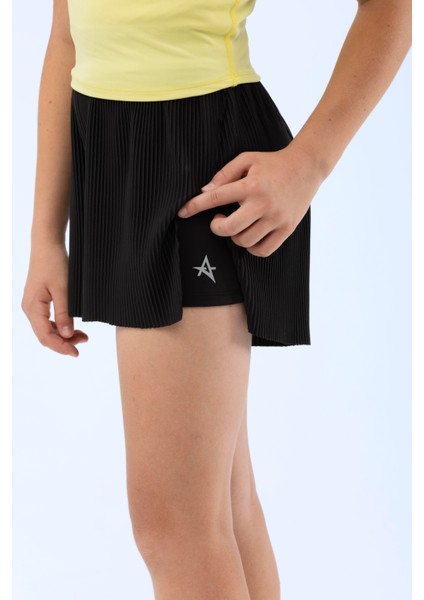 Ed 2349-06 Tamara Dry-Touch Piliseli Kız Çocuk Şort Siyah (Tenis, Koşu, Pilates, Yoga, Pickleball) fırsatları