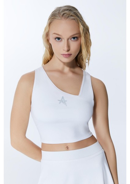 Ed 2326-01 Rihanna Dry-Touch Asimetrik Detaylı Kadın Üstü Beyaz