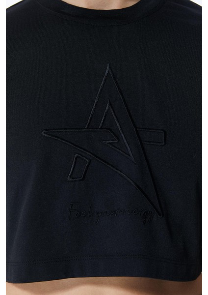 ED2307-02 Victoria Crop Pamuk Modal Genç Kız ve Kadın Tişört Siyah modelleri