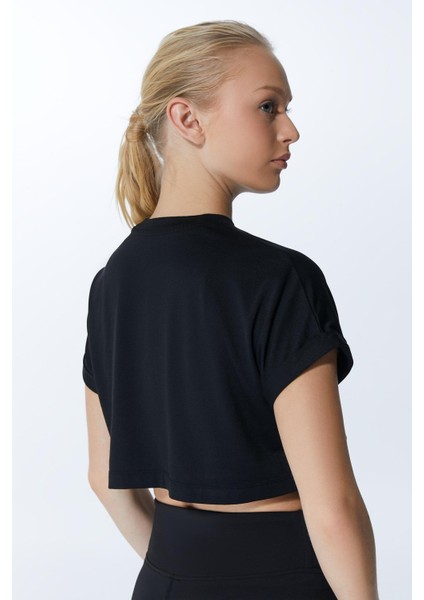 ED2307-02 Victoria Crop Pamuk Modal Genç Kız ve Kadın Tişört Siyah fırsatları