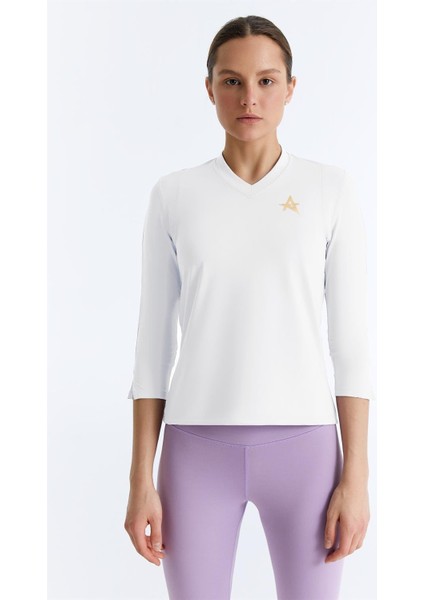 ED7755-01 Elena Dry-Touch V-Yaka Uzun Kollu Kadın Tenis Beyaz