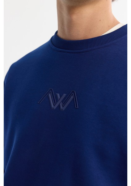 Erkek Saks Bisiklet Yaka Pamuklu Şardonlu Baskılı Regular Fit Sweatshirt B001033 fırsatları