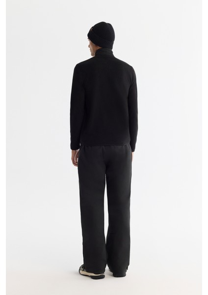 Erkek Siyah Soğuğa Dayanıklı Fermuarlı Dik Yaka Polar Sweatshirt A42y1380