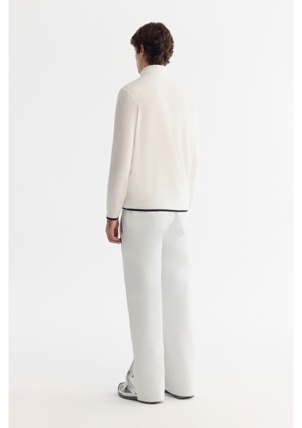 Erkek Ekru Soğuğa Dayanıklı Fermuarlı Dik Yaka Polar Regular Fit Sweatshirt A42Y1380