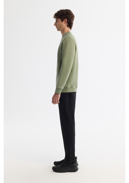 Erkek Yeşil Bisiklet Yaka Içi 3 Iplik Şardonlu Sweatshirt B001033