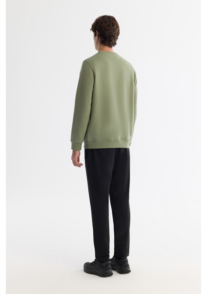 Erkek Yeşil Bisiklet Yaka Içi 3 Iplik Şardonlu Sweatshirt B001033