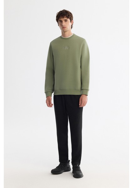 Erkek Yeşil Bisiklet Yaka Içi 3 Iplik Şardonlu Sweatshirt B001033
