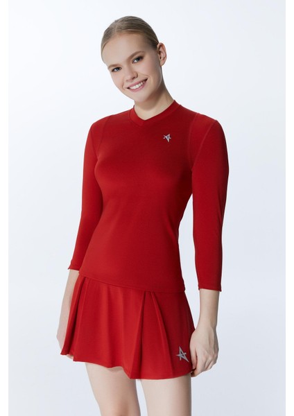 ED7755-04 Elena Dry-Touch V-Yaka Uzun Kollu Kadın Tenis , Koşu Üstü , Kırmızı fiyatları