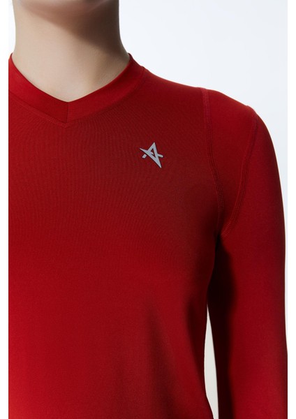 ED7755-04 Elena Dry-Touch V-Yaka Uzun Kollu Kadın Tenis , Koşu Üstü , Kırmızı modelleri