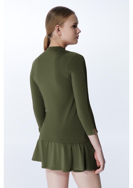 ED7755-08 Elena Dry-Touch V-Yaka Uzun Kollu Kadın Tenis , Koşu Üstü Haki modelleri