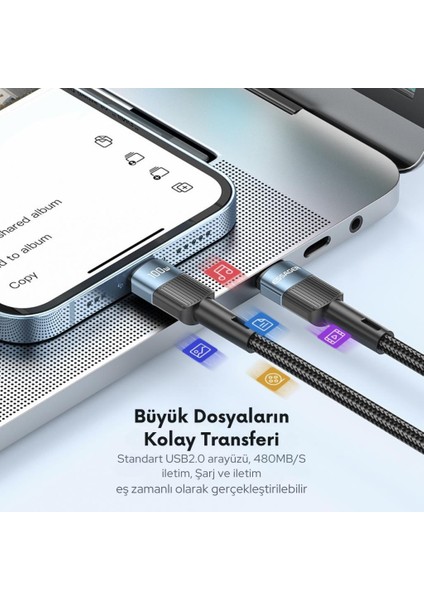 0.50CM Pd 100W Qc4.0 Süper Hızlı Type-C To Type-C Şarj Data Kablosu Batarya Korumalı