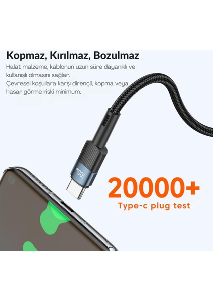 0.50CM Pd 100W Qc4.0 Süper Hızlı Type-C To Type-C Şarj Data Kablosu Batarya Korumalı