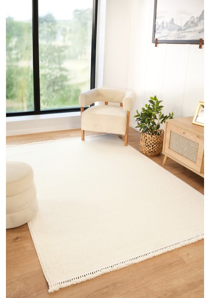Stockholm %100 Polyester Yumuşak Dokulu Bukleli Dokuma Makina Halısı Oturma Odası Salon Mutfak Halısı Beyaz Yolluk