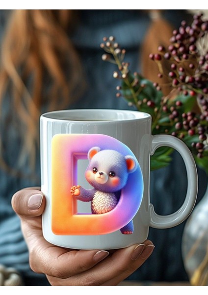 Ayıcıklı Harf Şeklinde Kişiye Özel 3 Boyutlu Tasarım Seramik Kupa Mug