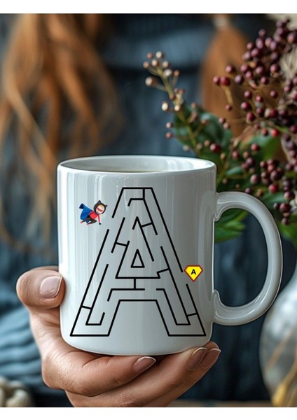 Labirentli Harf Şeklinde Kişiye Özel 3 Boyutlu Tasarım Seramik Kupa Mug - Hediyelik