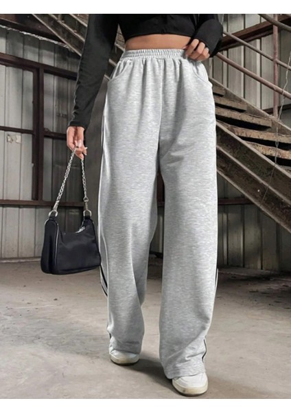 Siyah Çift Şeritli Kadın Bol Paça Eşofman Altı modelleri