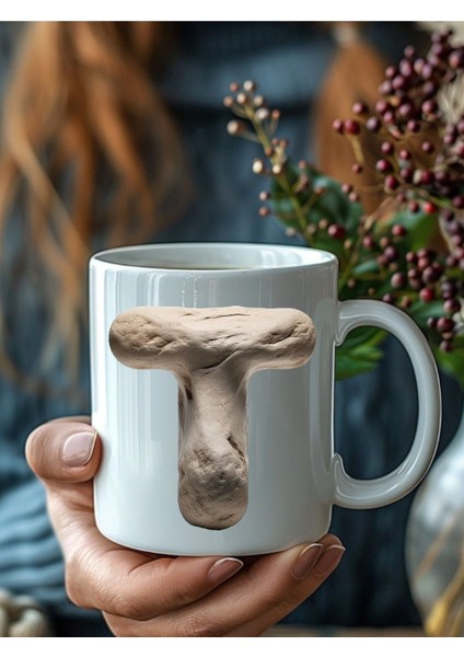 Taş Kaya Şeklinde Harf Kişiye Özel 3 Boyutlu Tasarım Seramik Kupa Mug