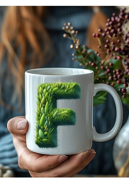 Çim Çimen Şeklinde Harf Kişiye Özel 3 Boyutlu Tasarım Seramik Kupa Mug