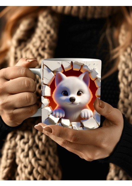 Yavru Hayvan Baskılı 3 Boyutlu Tasarım Seramik Kupa Mug - Kupa Bardak